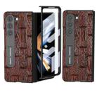 For Samsung Galaxy Z Fold5 ABEEL Integrated Genuine Leather Mahjong Texture Series Phone Case with Holder(Brown) - 1