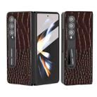 For Samsung Galaxy Z Fold4 5G ABEEL Integrated Genuine Leather Crocodile Pattern Phone Case with Holder(Coffee) - 1