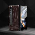 For Samsung Galaxy Z Fold4 5G ABEEL Integrated Genuine Leather Crocodile Pattern Phone Case with Holder(Coffee) - 2