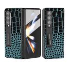 For Samsung Galaxy Z Fold4 5G ABEEL Integrated Genuine Leather Crocodile Pattern Phone Case with Holder(Blue) - 1