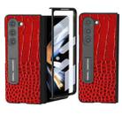 For Samsung Galaxy Z Fold5 ABEEL Integrated Genuine Leather Crocodile Pattern Phone Case with Holder(Red) - 1