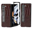 For Samsung Galaxy Z Fold5 ABEEL Integrated Genuine Leather Crocodile Pattern Phone Case with Holder(Coffee) - 1