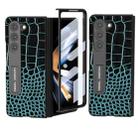 For Samsung Galaxy Z Fold5 ABEEL Integrated Genuine Leather Crocodile Pattern Phone Case with Holder(Blue) - 1