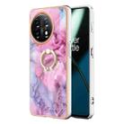 For OnePlus 11 Electroplating Marble Dual-side IMD Phone Case with Ring(Pink 013) - 1