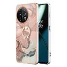 For OnePlus 11 Electroplating Marble Dual-side IMD Phone Case with Ring(Rose Gold 015) - 1