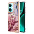 For OnePlus Nord CE 3 Electroplating Marble Dual-side IMD Phone Case with Ring(Rose Red 014) - 1