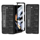 For Samsung Galaxy Z Fold5 ABEEL Integrated Genuine Leather Sky Series Phone Case with Holder(Black) - 1