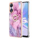 For OPPO A78 5G / A58 5G Electroplating Marble Dual-side IMD Phone Case with Ring(Pink 013) - 1