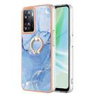 For OPPO A57 4G/A77 5G Taiwan/K10 5G Global Electroplating Marble Dual-side IMD Phone Case with Ring(Blue 018) - 1