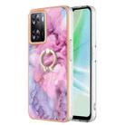 For OPPO A57 4G/A77 5G Taiwan/K10 5G Global Electroplating Marble Dual-side IMD Phone Case with Ring(Pink 013) - 1