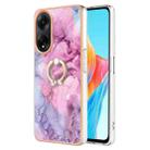 For OPPO A98 Electroplating Marble Dual-side IMD Phone Case with Ring(Pink 013) - 1