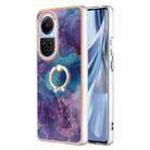 For OPPO Reno10 5G Global Electroplating Marble Dual-side IMD Phone Case with Ring(Purple 016) - 1