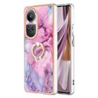 For OPPO Reno10 Pro 5G Global Electroplating Marble Dual-side IMD Phone Case with Ring(Pink 013) - 1