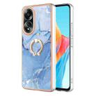 For OPPO A58 4G Electroplating Marble Dual-side IMD Phone Case with Ring(Blue 018) - 1