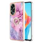 For OPPO A58 4G Electroplating Marble Dual-side IMD Phone Case with Ring(Pink 013) - 1