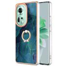 For OPPO Reno11 5G Global Electroplating Marble Dual-side IMD Phone Case with Ring(Green 017) - 1