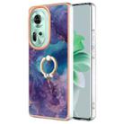 For OPPO Reno11 5G Global Electroplating Marble Dual-side IMD Phone Case with Ring(Purple 016) - 1