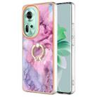 For OPPO Reno11 5G Global Electroplating Marble Dual-side IMD Phone Case with Ring(Pink 013) - 1