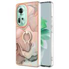 For OPPO Reno11 5G Global Electroplating Marble Dual-side IMD Phone Case with Ring(Rose Gold 015) - 1