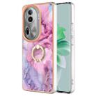 For OPPO Reno11 Pro 5G Global Electroplating Marble Dual-side IMD Phone Case with Ring(Pink 013) - 1