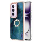 For OPPO Reno12 Pro Global Electroplating Marble Dual-side IMD Phone Case with Ring(Green 017) - 1