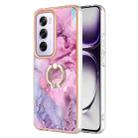 For OPPO Reno12 Pro Global Electroplating Marble Dual-side IMD Phone Case with Ring(Pink 013) - 1