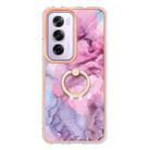 For OPPO Reno12 Pro Global Electroplating Marble Dual-side IMD Phone Case with Ring(Pink 013) - 2