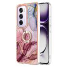 For OPPO Reno12 Pro Global Electroplating Marble Dual-side IMD Phone Case with Ring(Rose Red 014) - 1