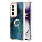 For OPPO Reno12 Global Electroplating Marble Dual-side IMD Phone Case with Ring(Green 017) - 1