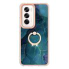 For OPPO Reno12 Global Electroplating Marble Dual-side IMD Phone Case with Ring(Green 017) - 2