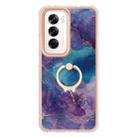 For OPPO Reno12 Global Electroplating Marble Dual-side IMD Phone Case with Ring(Purple 016) - 2