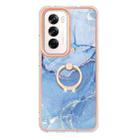 For OPPO Reno12 Global Electroplating Marble Dual-side IMD Phone Case with Ring(Blue 018) - 2