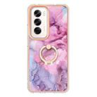 For OPPO Reno12 Global Electroplating Marble Dual-side IMD Phone Case with Ring(Pink 013) - 2