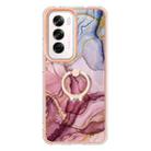 For OPPO Reno12 Global Electroplating Marble Dual-side IMD Phone Case with Ring(Rose Red 014) - 2