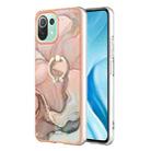 For Xiaomi Mi 11 Lite Electroplating Marble Dual-side IMD Phone Case with Ring(Rose Gold 015) - 1