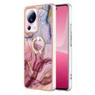 For Xiaomi 13 Lite 5G Electroplating Marble Dual-side IMD Phone Case with Ring(Rose Red 014) - 1