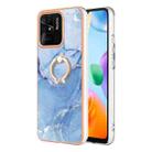 For Xiaomi Redmi 10C Electroplating Marble Dual-side IMD Phone Case with Ring(Blue 018) - 1