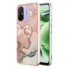 For Xiaomi Redmi 12C/11A 4G Global Electroplating Marble Dual-side IMD Phone Case with Ring(Rose Gold 015) - 1