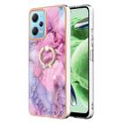 For Xiaomi Redmi Note 12 5G Global/Poco X5 5G Electroplating Marble Dual-side IMD Phone Case with Ring(Pink 013) - 1