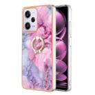 For Xiaomi Poco X5 Pro 5G Electroplating Marble Dual-side IMD Phone Case with Ring(Pink 013) - 1