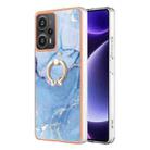 For Xiaomi Poco F5 5G / Redmi Note 12 Turbo Electroplating Marble Dual-side IMD Phone Case with Ring(Blue 018) - 1