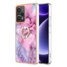 For Xiaomi Poco F5 5G / Redmi Note 12 Turbo Electroplating Marble Dual-side IMD Phone Case with Ring(Pink 013) - 1