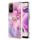 For Xiaomi Redmi Note 12S 4G Electroplating Marble Dual-side IMD Phone Case with Ring(Pink 013) - 1