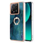 For Xiaomi 13T / 13T Pro Electroplating Marble Dual-side IMD Phone Case with Ring(Green 017) - 1