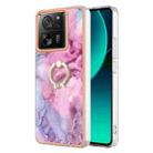 For Xiaomi 13T / 13T Pro Electroplating Marble Dual-side IMD Phone Case with Ring(Pink 013) - 1