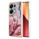 For Xiaomi Redmi Note 13 Pro 4G/Poco M6 Pro 4G Electroplating Marble Dual-side IMD Phone Case with Ring(Rose Red 014) - 1