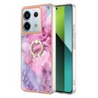 For Xiaomi Redmi Note 13 Pro 5G Global Electroplating Marble Dual-side IMD Phone Case with Ring(Pink 013) - 1