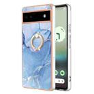 For Google Pixel 6a Electroplating Marble Dual-side IMD Phone Case with Ring(Blue 018) - 1