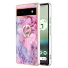 For Google Pixel 6a Electroplating Marble Dual-side IMD Phone Case with Ring(Pink 013) - 1