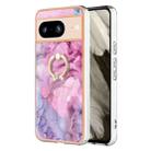 For Google Pixel 8 Electroplating Marble Dual-side IMD Phone Case with Ring(Pink 013) - 1